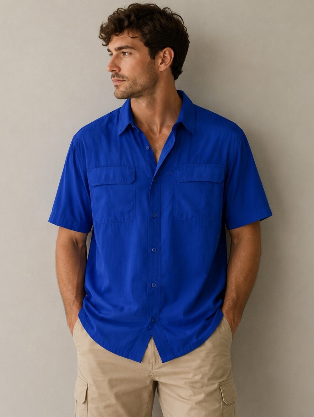 Silver Bait Blue Polyester Shirt Size Large